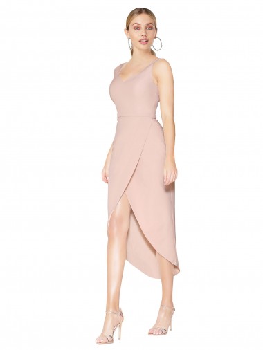 Sleeveless High Neck Stretch Crepe Mauve Knee Length High Low Evening Dress Canada Clearance