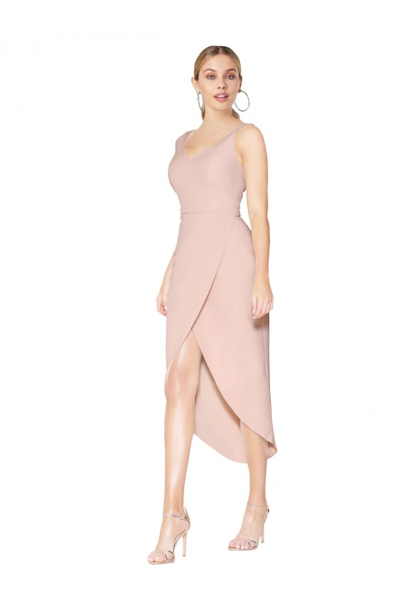 Sleeveless High Neck Stretch Crepe Mauve Knee Length High Low Evening Dress Canada Clearance