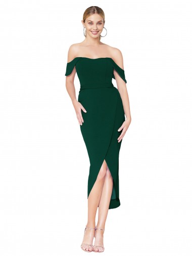 Sleeveless High Neck Stretch Crepe Midnight Green Knee Length High Low Evening Dress Canada Clearance