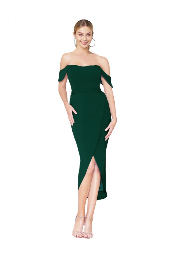 Sleeveless High Neck Stretch Crepe Midnight Green Knee Length High Low Evening Dress Canada Clearance