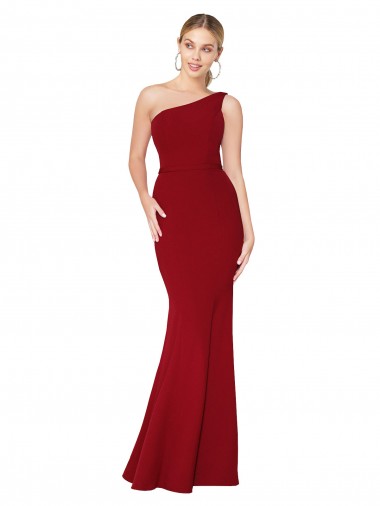 Sleeveless High Neck Stretch Crepe Burgundy Long Formal Evening Dress Canada Clearance