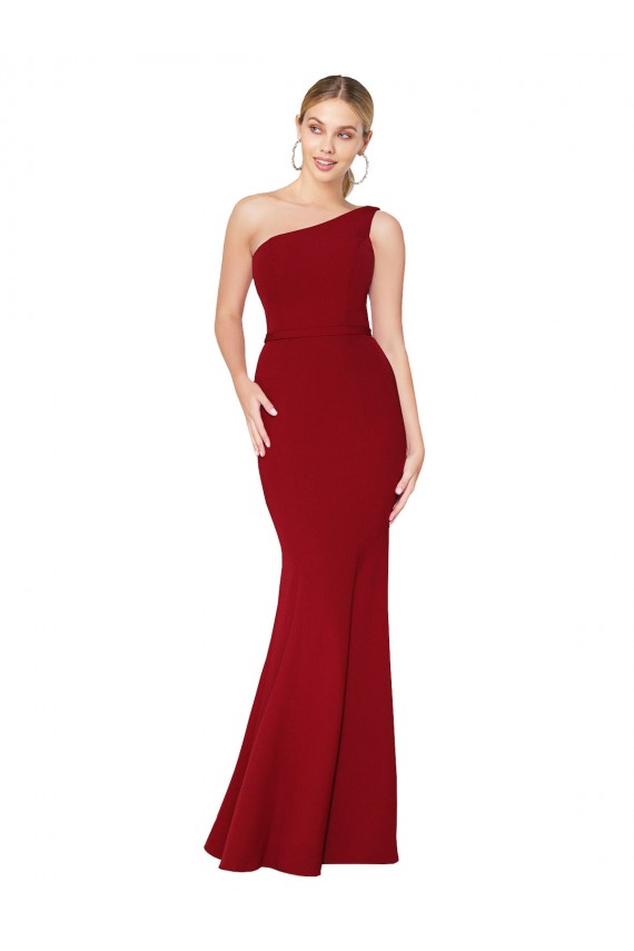 Sleeveless High Neck Stretch Crepe Burgundy Long Formal Evening Dress Canada Clearance
