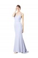 Sleeveless High Neck Stretch Crepe Light Sky Blue Long Evening Dress Canada Clearance