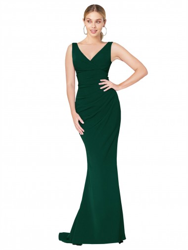Sleeveless High Neck Stretch Crepe Midnight Green Long Formal Evening Dress Canada Clearance