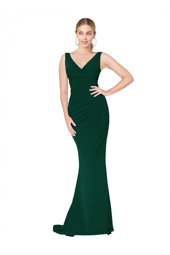 Sleeveless High Neck Stretch Crepe Midnight Green Long Formal Evening Dress Canada Clearance