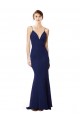 Sleeveless High Neck Stretch Crepe Navy Blue Long Formal Dress Canada Clearance