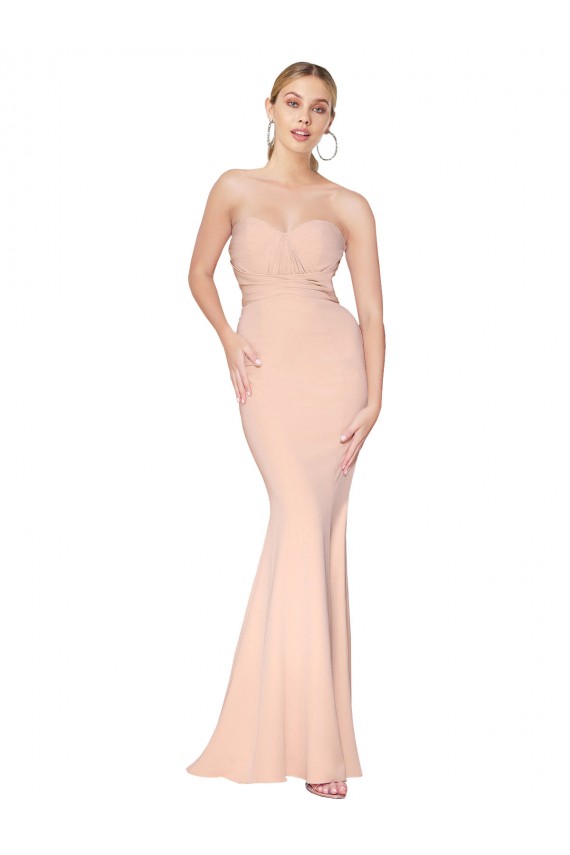 Sleeveless High Neck Stretch Crepe Nude Long Formal Dress Canada Clearance