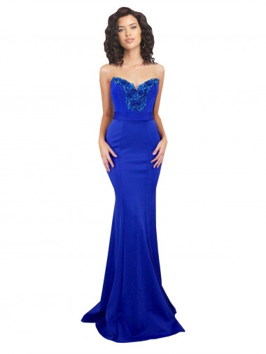 Sleeveless High Neck Stretch Crepe Royal Blue Long Formal Evening Dress Canada Clearance