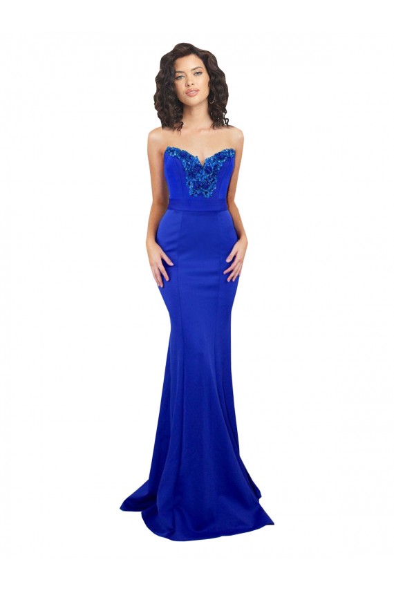 Sleeveless High Neck Stretch Crepe Royal Blue Long Formal Evening Dress Canada Clearance