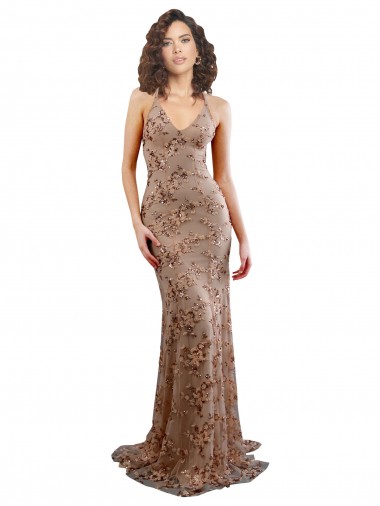 Sleeveless High Neck Stretch Crepe & Sequin Tulle Rose Gold Long Formal Evening Dress Canada Clearance