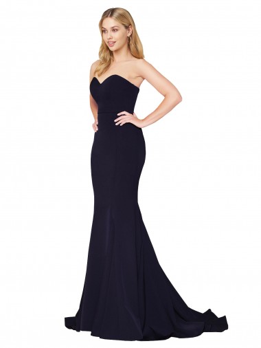 Sleeveless High Neck Stretch Crepe Dark Navy Sweep Train Formal Evening Dress Canada Clearance