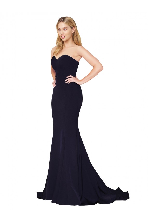 Sleeveless High Neck Stretch Crepe Dark Navy Sweep Train Formal Evening Dress Canada Clearance