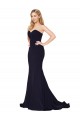 Sleeveless High Neck Stretch Crepe Dark Navy Sweep Train Formal Evening Dress Canada Clearance