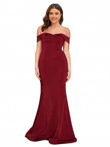 Sleeveless Off the Shoulder Spandex Burgundy Long Formal Plus Size Evening Dress Canada Clearance