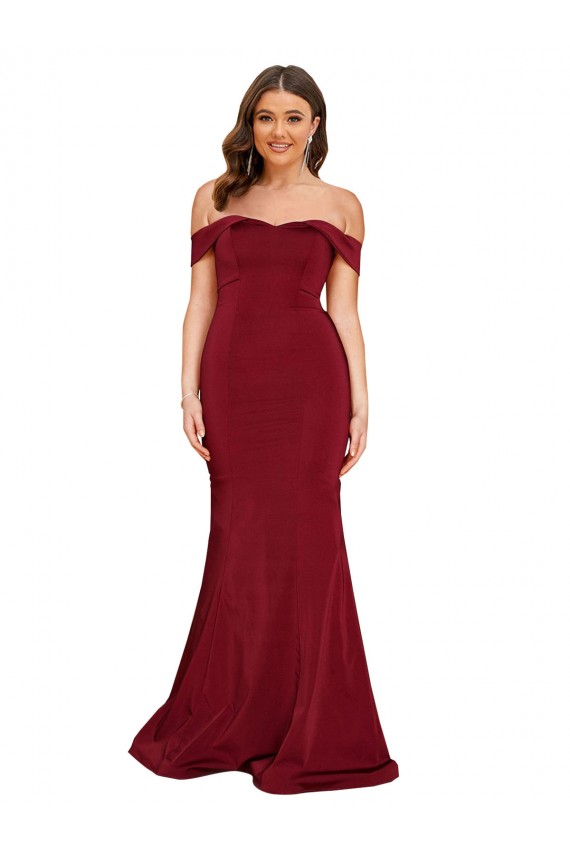 Sleeveless Off the Shoulder Spandex Burgundy Long Formal Plus Size Evening Dress Canada Clearance