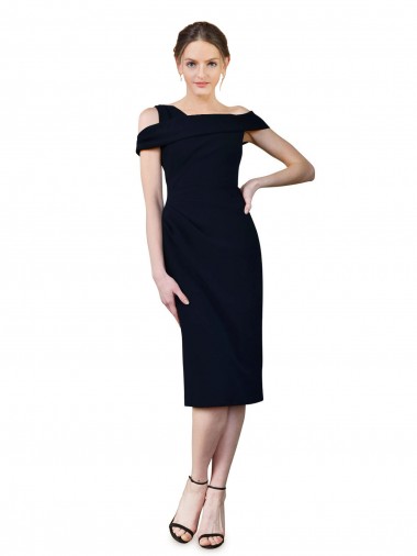 Sleeveless Off the Shoulder Stretch Crepe Dark Navy Cocktail Length Formal Evening Dress Canada Clearance
