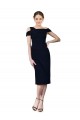 Sleeveless Off the Shoulder Stretch Crepe Dark Navy Cocktail Length Formal Evening Dress Canada Clearance