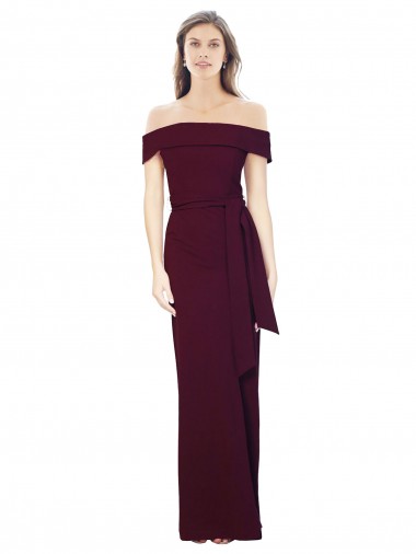 Sleeveless Off the Shoulder Stretch Crepe Burgundy Gold Long Formal Evening Dress Canada Clearance