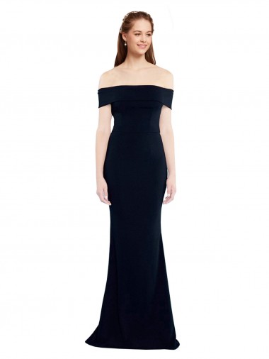 Sleeveless Off the Shoulder Stretch Crepe Dark Navy Long Formal Dress Canada Clearance