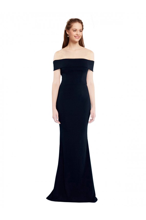Sleeveless Off the Shoulder Stretch Crepe Dark Navy Long Formal Dress Canada Clearance