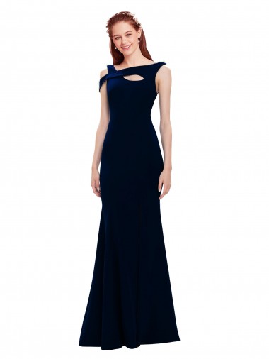 Sleeveless Off the Shoulder Stretch Crepe Dark Navy Long Formal Evening Dress Canada Clearance