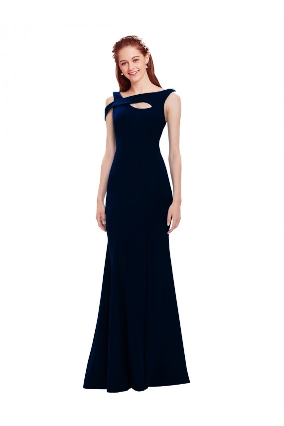 Sleeveless Off the Shoulder Stretch Crepe Dark Navy Long Formal Evening Dress Canada Clearance