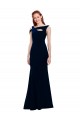 Sleeveless Off the Shoulder Stretch Crepe Dark Navy Long Formal Evening Dress Canada Clearance