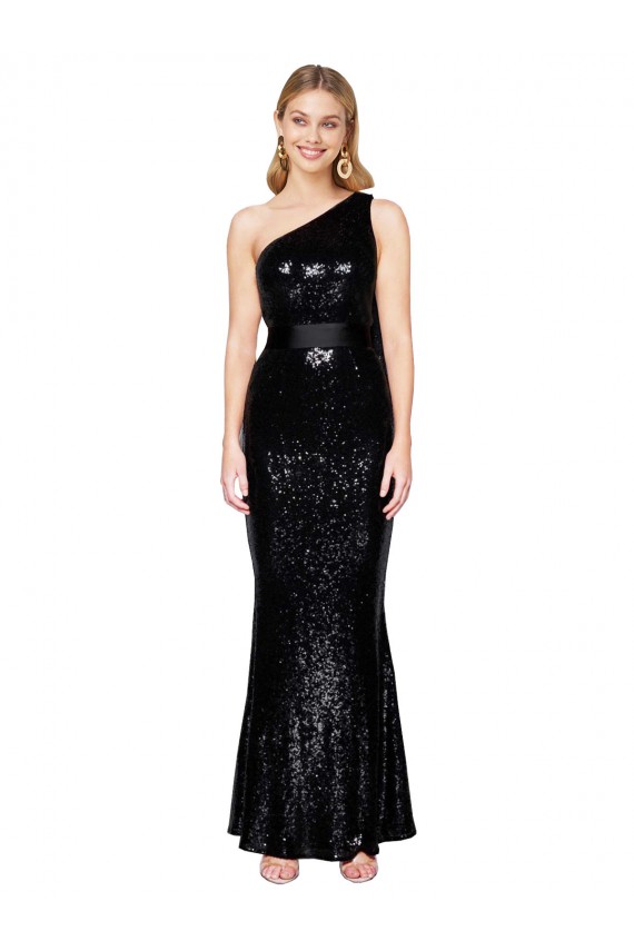 Sleeveless One Shoulder Sequin Black Long Formal Evening Dress Canada Clearance
