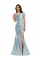 Sleeveless One Shoulder Silky Satin Light Sky Blue Long Formal Evening Dress Canada Clearance