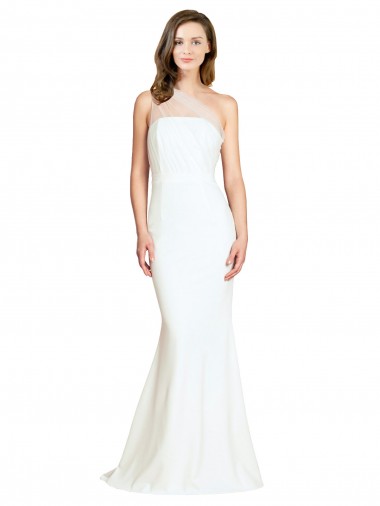 Sleeveless One Shoulder Stretch Crepe & Tulle Ivory Sweep Train Formal Evening Dress Canada Clearance
