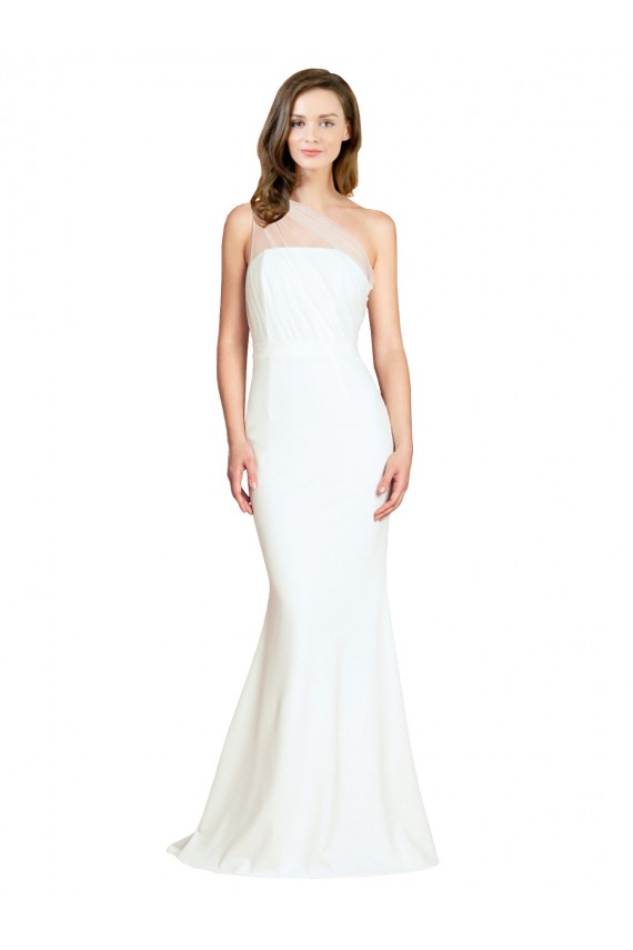 Sleeveless One Shoulder Stretch Crepe & Tulle Ivory Sweep Train Formal Evening Dress Canada Clearance