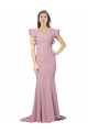Flutter Sleeves Round Neck Stretch Crepe Dusty Pink Sweep Train Formal Evening Dress Canada Clearance