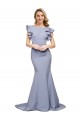 Sleeveless Round Neck Stretch Crepe Smoke Blue Sweep Train Formal Evening Dress Canada Clearance
