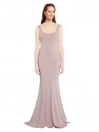 Cap Sleeves Scoop Neck Stretch Crepe Dusty Pink Long Formal Evening Dress Canada Clearance