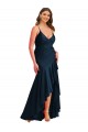 Sleeveless Spaghetti Straps Silky Satin Dark Navy Long High Low Plus Size Evening Dress Canada Clearance