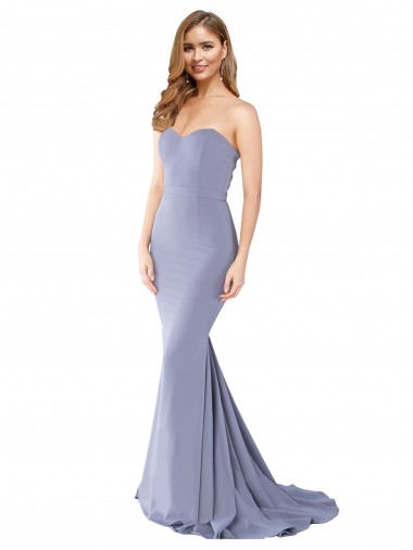 Sleeveless Strapless Stretch Crepe Smoke Blue Long Formal Evening Dress Canada Clearance
