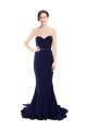Sleeveless Strapless Stretch Crepe Dark Navy Mermaid Sweep Train Semi Formal Evening Dress Canada Clearance
