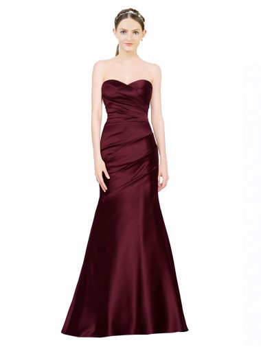 Sleeveless Sweetheart Satin Burgundy Long Formal Evening Dress Canada Clearance