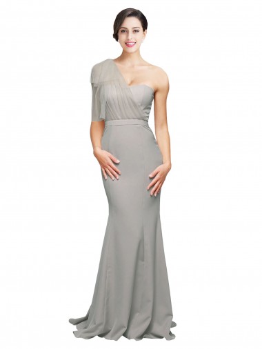 Sleeveless Sweetheart Stretch Crepe & Tulle Oyster Silver Sweep Train Formal Evening Dress Canada Clearance