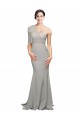 Sleeveless Sweetheart Stretch Crepe & Tulle Oyster Silver Sweep Train Formal Evening Dress Canada Clearance