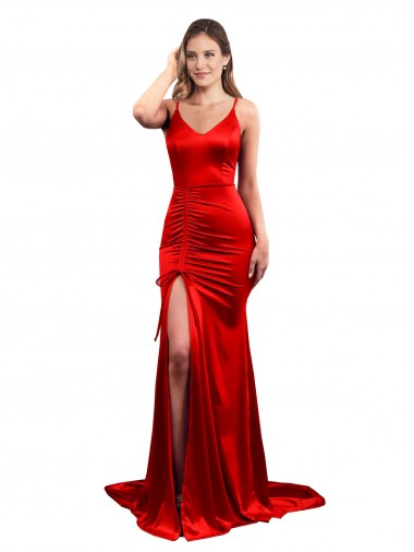 Sleeveless Sweetheart Stretch Satin Red Long Evening Dress Canada Clearance