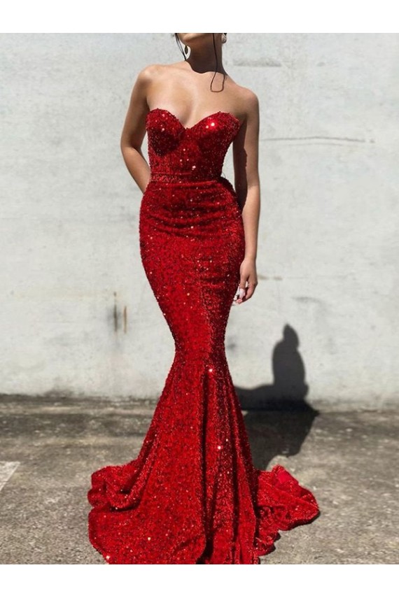 Sleeveless Sweetheart Velvet Sequin Burgundy Court Train Evening Gowns Canada Clearance