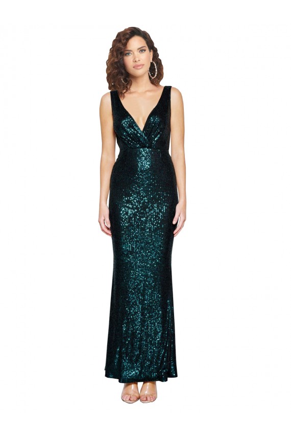 Sleeveless V-Neck Sequin Dark Green Long Evening Dress Canada Clearance