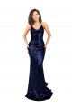 Sleeveless V-Neck Sequin Dark Navy Long Formal Evening Dress Canada Clearance