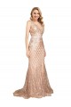 Sleeveless V-Neck Sequin & Sparkling Sequin Rose Gold Long Formal Plus Size Evening Dress Canada Clearance