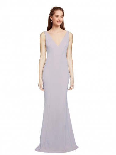 Sleeveless V-Neck Stretch Crepe Arctic Lilac Long Formal Evening Dress Canada Clearance