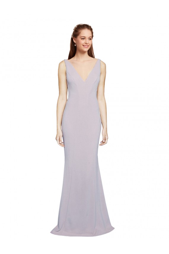 Sleeveless V-Neck Stretch Crepe Arctic Lilac Long Formal Evening Dress Canada Clearance