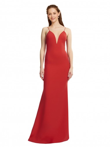 Sleeveless V-Neck Stretch Crepe Red Long Formal Evening Dress Canada Clearance