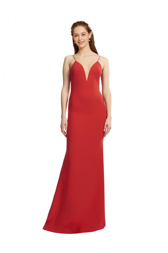 Sleeveless V-Neck Stretch Crepe Red Long Formal Evening Dress Canada Clearance