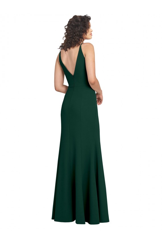 Sleeveless V-Neck Stretch Crepe Midnight Green Long Formal Dress Canada Clearance